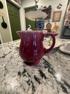 Mccoy Deep Red Gloss Ceramic Pitcher with Curved Handle